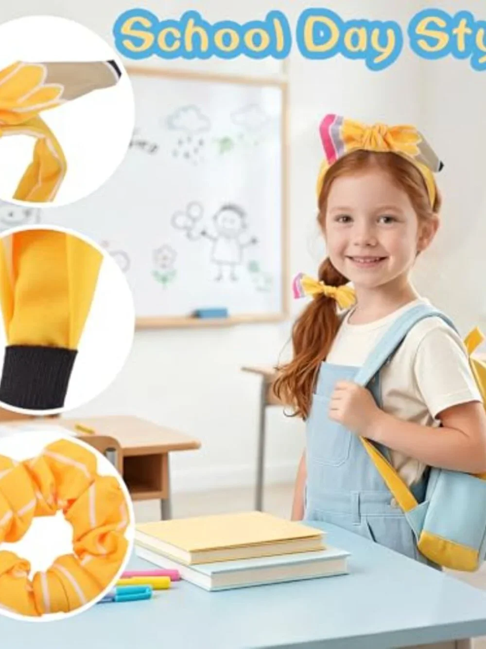 Kids Pencil Headband & Hair Ties Set - Back to School Outfit Accessories